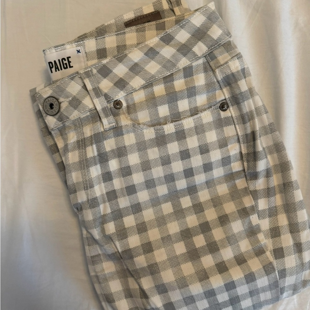 PAIGE Gray and White Plaid Pants